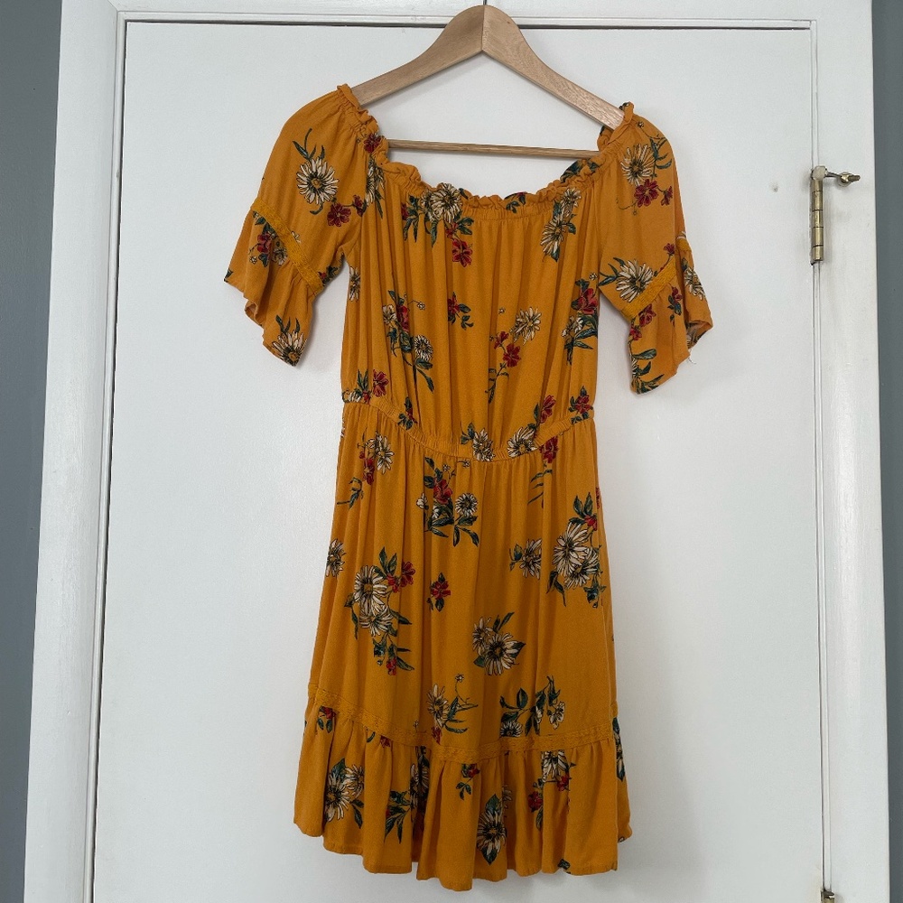 XHILARATION Mustard Floral Sundress, Small